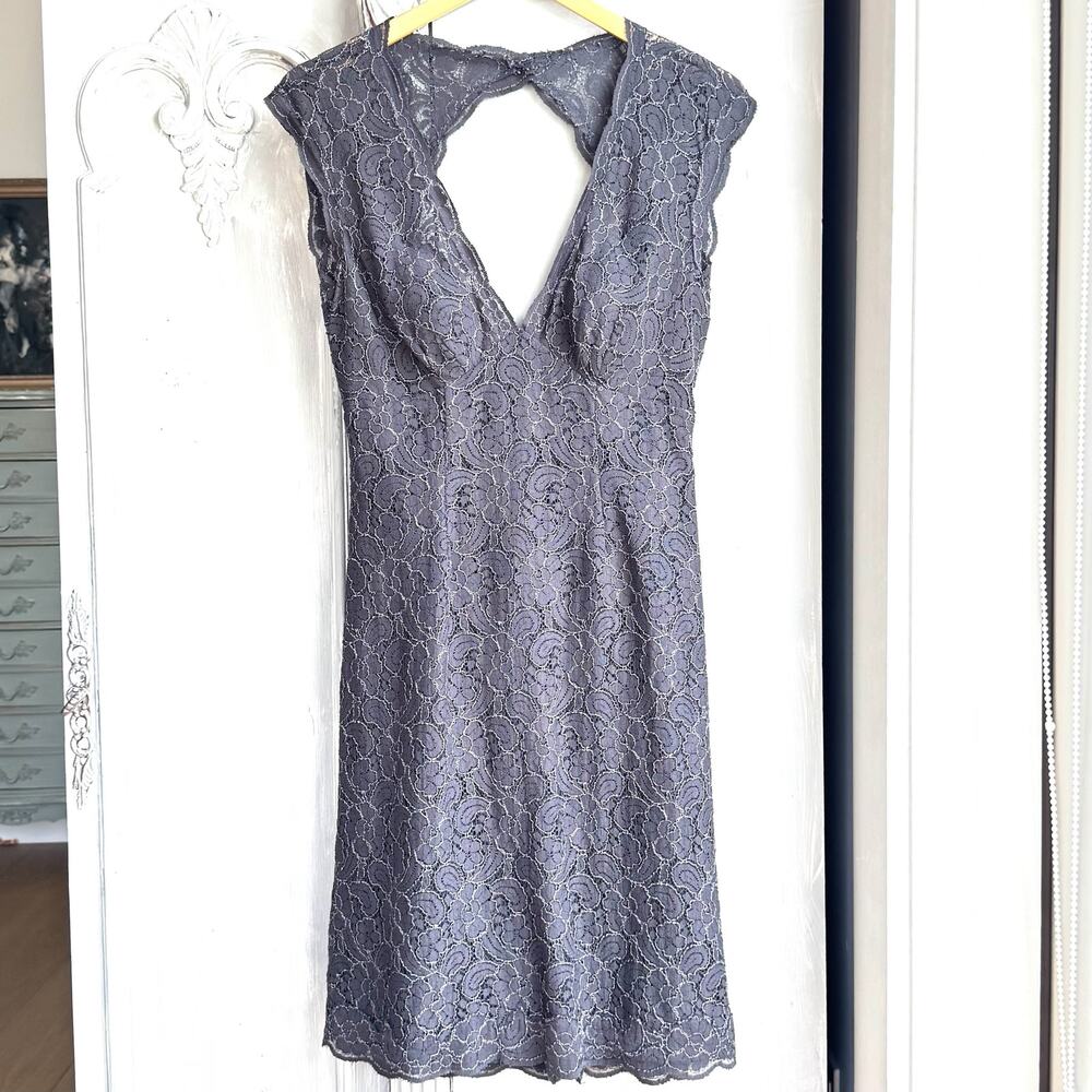 Watters & Watters Dark Gray Lace A-line Midi Dress Open Back Size 8